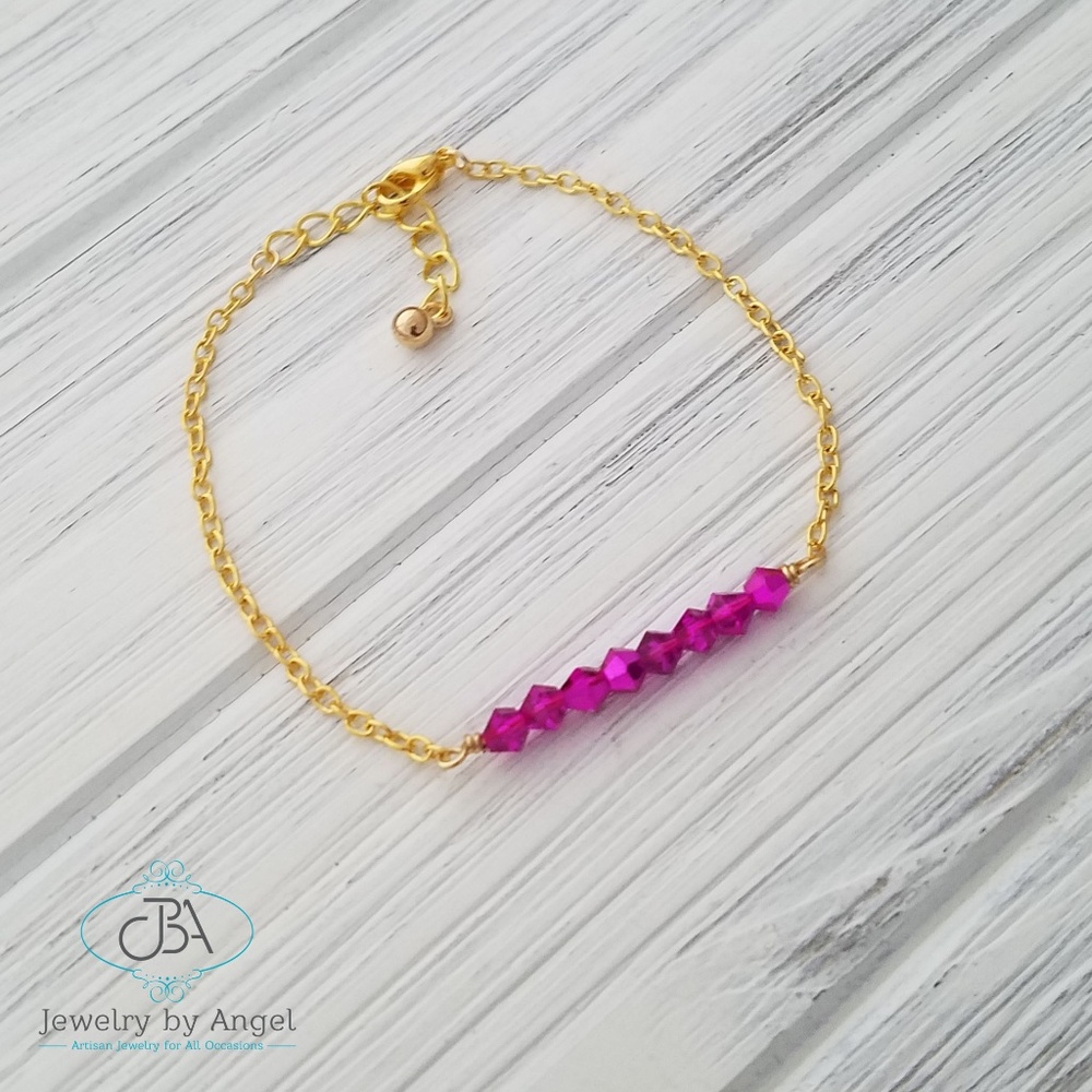 Dainty Fuchsia Pink Gold Minimalist Bracelet